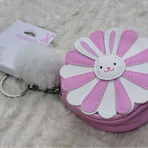 Claire's Pink and White Bunny Flower coin purse key chain NWT